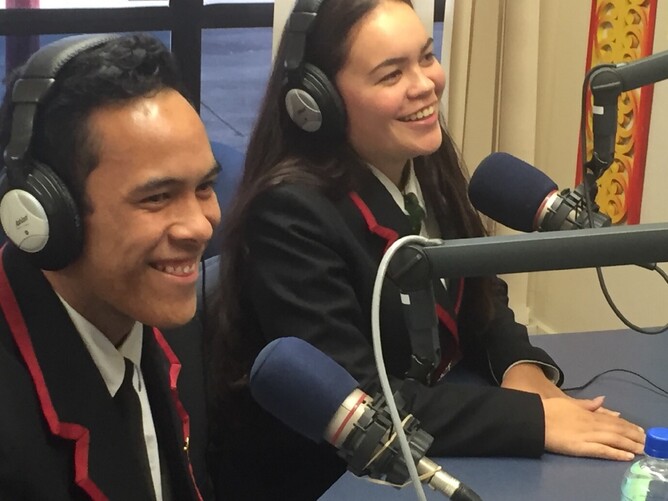 Logan Carroll (left) and Mariah Wainohu interviewees on Radio Kahungunu.