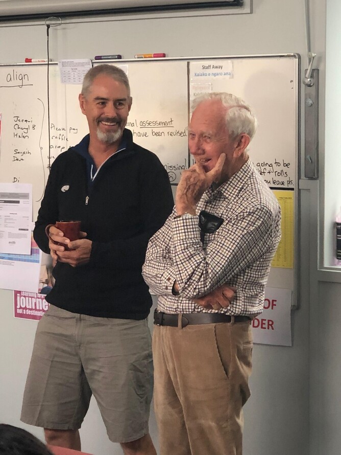 Bryan Dew with his former Tamatea High School Principal, John Ryan.