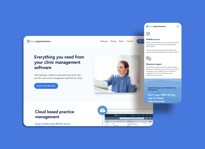Screen shot of Cloud Appointments website on desktop and mobile 