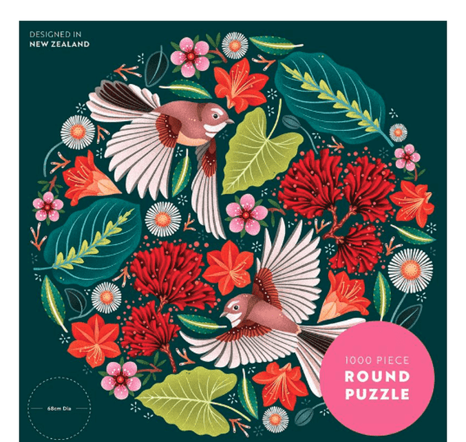 Catherine Marion Art 1000 Piece Round Jigsaw Puzzle - Chirpy Fantails