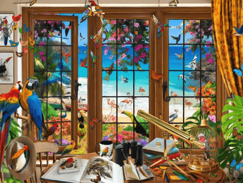 1000 Piece Jigsaw Puzzle Outside My Window: Birdwatchers View