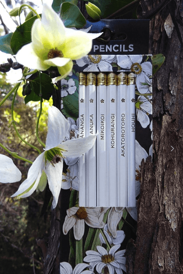 Pencil Set - Wolfkamp & Stone 6 Pack White NZ Flowers $7.50