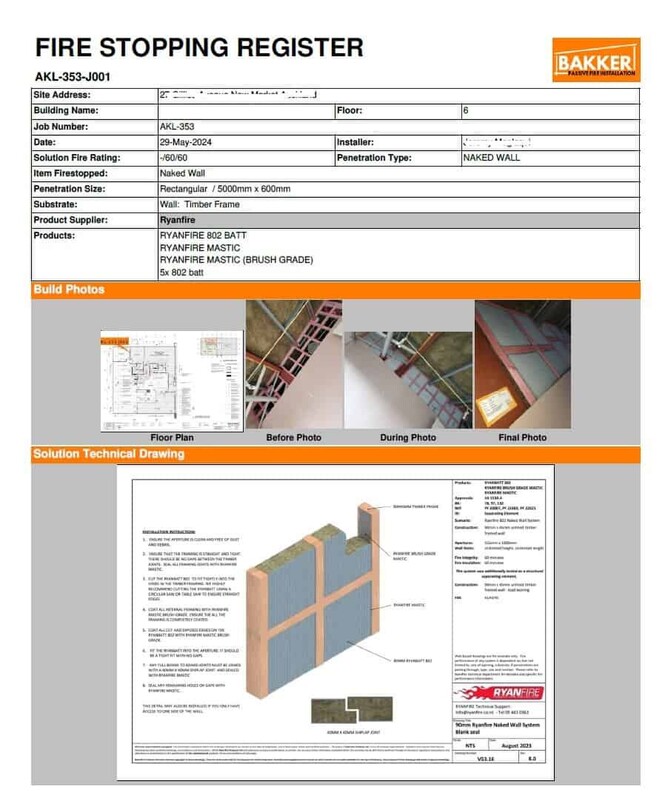 Fire Stopping Register - Example