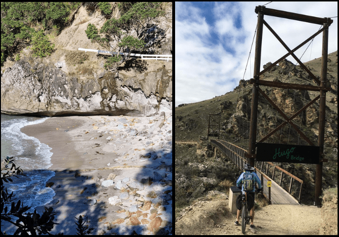 Proposed location of suspension bridge (left); example of a suspension bridge built to DOC standards (right)