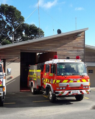 Fire engine outside the Kuaotunu Fire Station on the Coromandel Peninsula