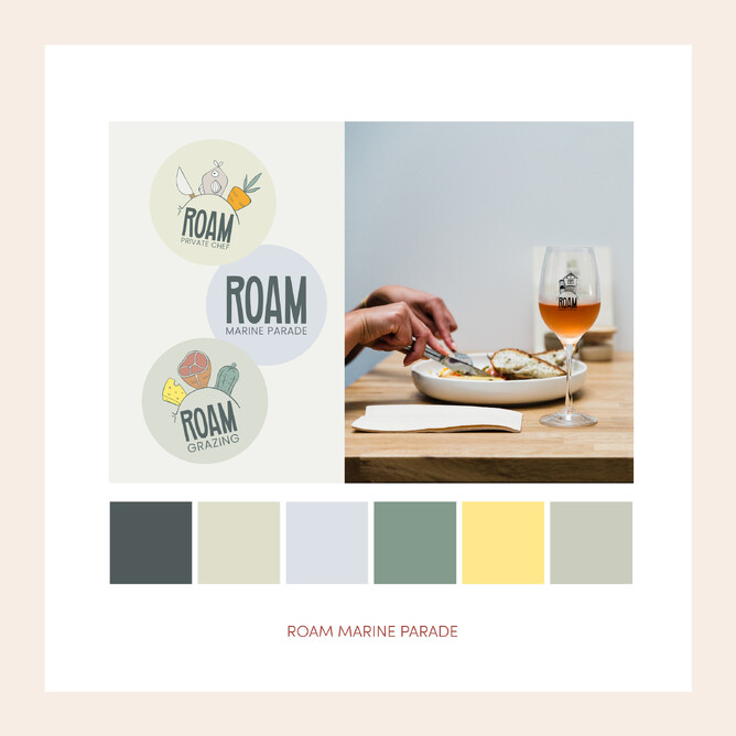 Image of branding & brand colours for ROAM. New Zealand.
