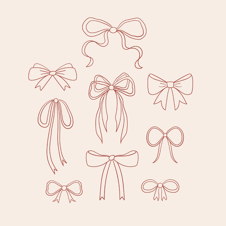 Image of dusty pink illustrated ribbon bows. By Kelly at Creative Box. Illustrator. New Zealand.
