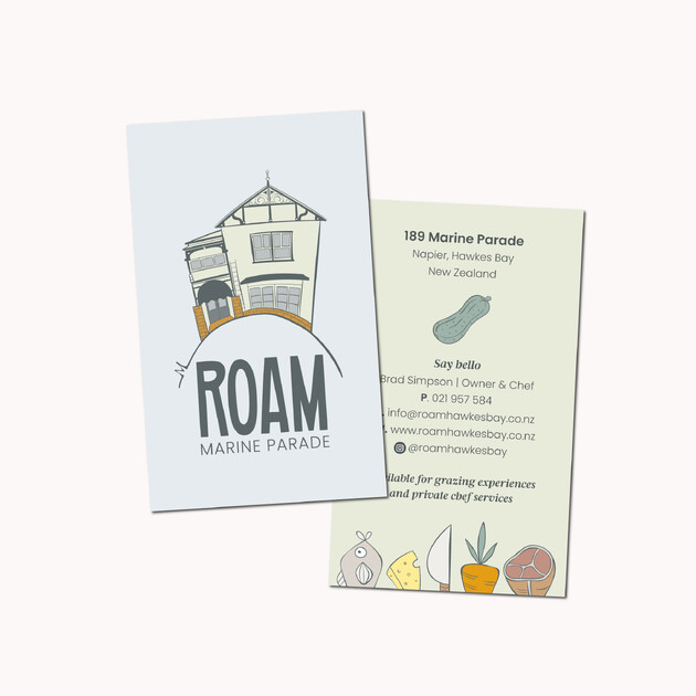 Full branding for Napier cafe, ROAM. Creative Box, Waikato, New Zealand
