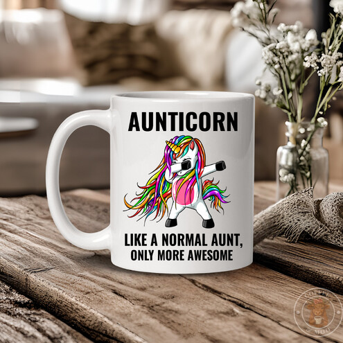 Aunticorn unicorn mug from Coffee & Moo