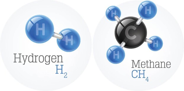 Hydrogen and methane molecules