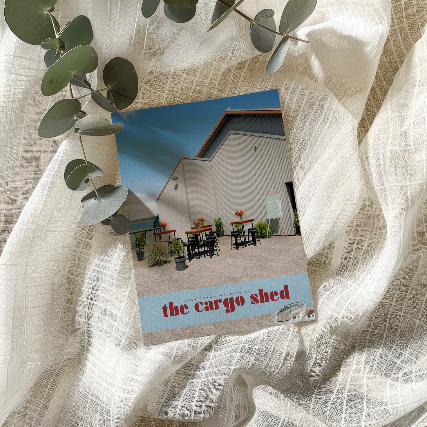 Custom wedding brochure design for The Cargo Shed | wedding vendor graphic design by Poppyseed