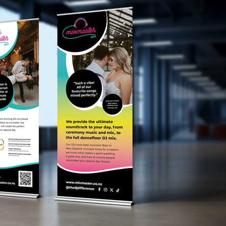 Mixmaster DJ pull up banner bespoke wedding graphic design by Poppyseed