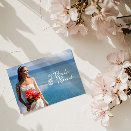 Bula Bride custom business card and wedding graphic design by Poppyseed