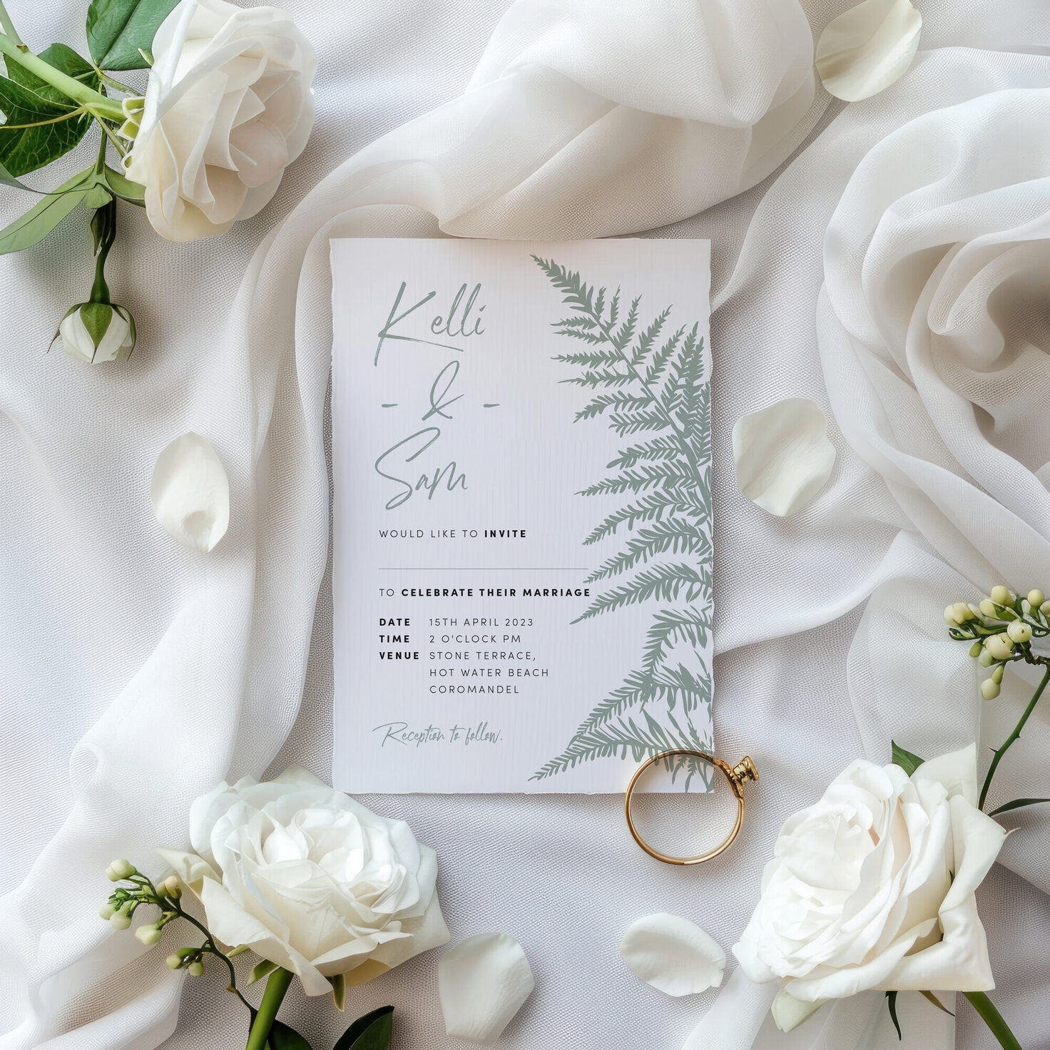 Custom wedding stationery including invitations, save the dates, and signage — designed by Poppyseed