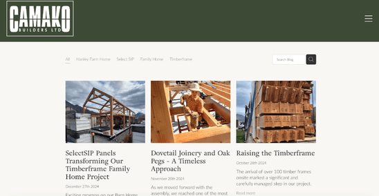 Screenshot of Camako Builders blog on their trade website. 
