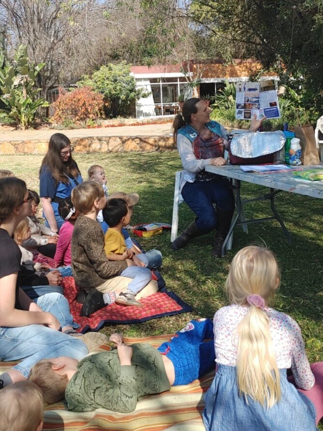 Belinda talking about Israel at one of our homeschool missions mornings