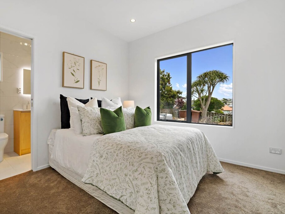 Image of modern bedroom at residential new build family home on Subritzky Avenue, Mount Roskill, Auckland. Built by Auckland builders, Eden Construction. New Zealand.