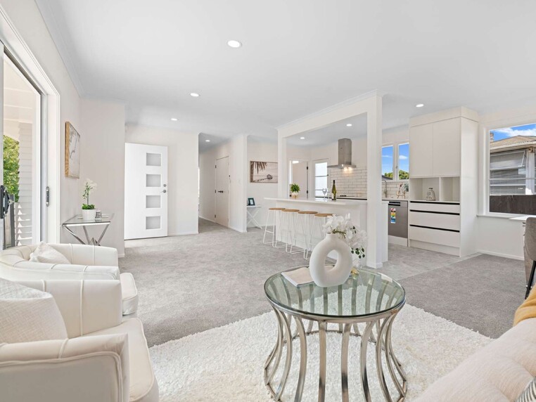 Image of a residential home renovation. Newly renovated living space by Auckland builders, Eden Construction. New Zealand.