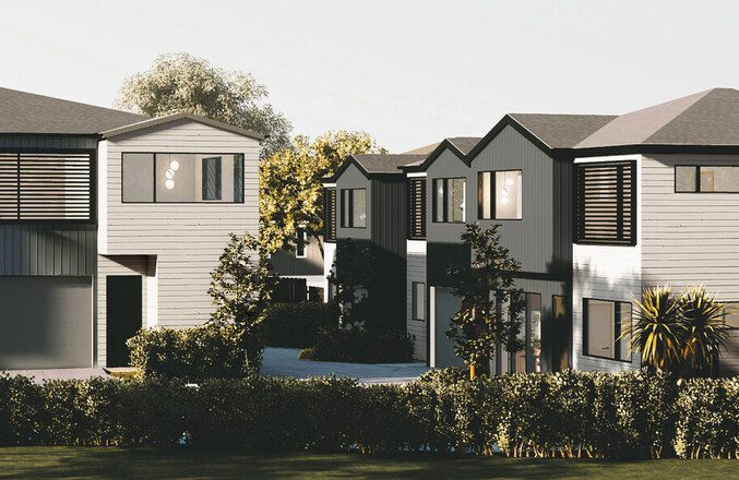 Image of a residential new build home. Newly constructed townhouses on Taupo Street. Built by Auckland builders, Eden Construction. New Zealand.