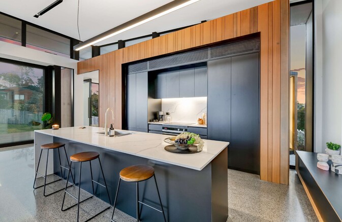 Image of a residential home renovation. Newly renovated kitchen by Auckland builders, Eden Construction. New Zealand.