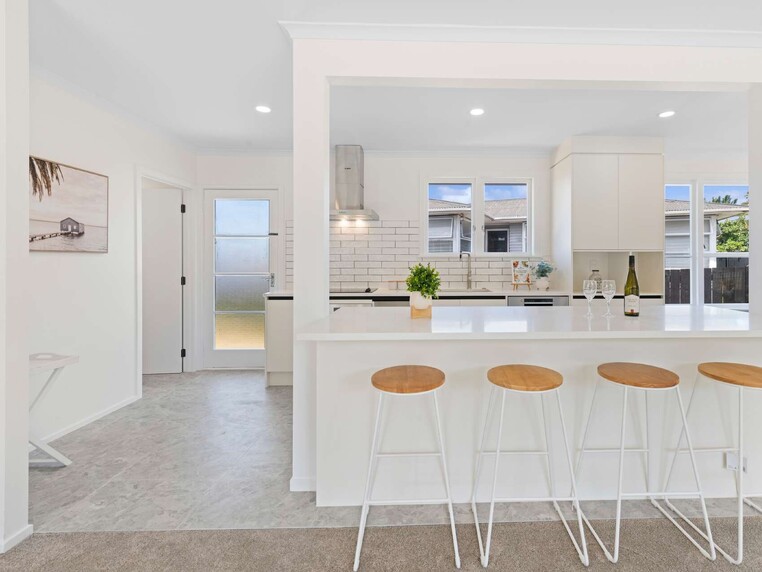 Image of a residential home renovation. Newly renovated kitchen by Auckland builders, Eden Construction. New Zealand.