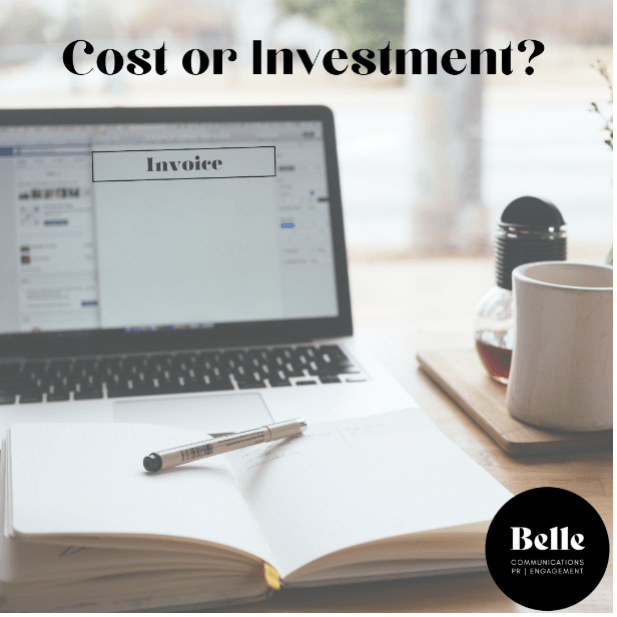 Invoice on computer for public relations services