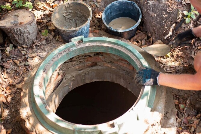 man opening hatch of septic tank 