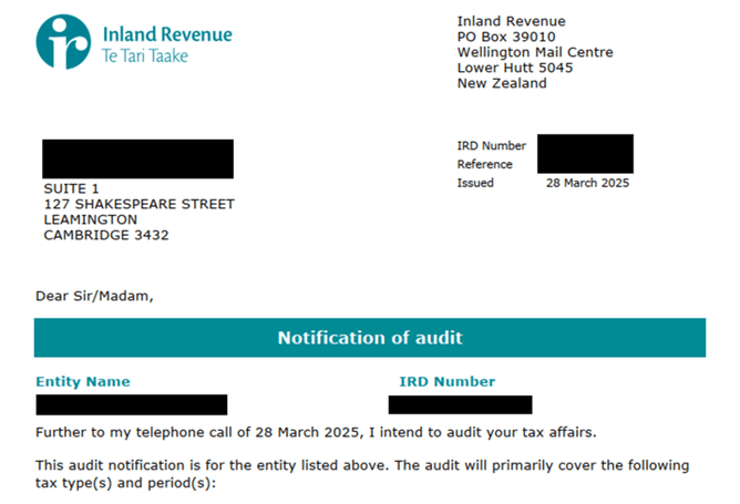 Inland Revenue Notification of Audit letter