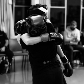 Kickboxer close up of gloves