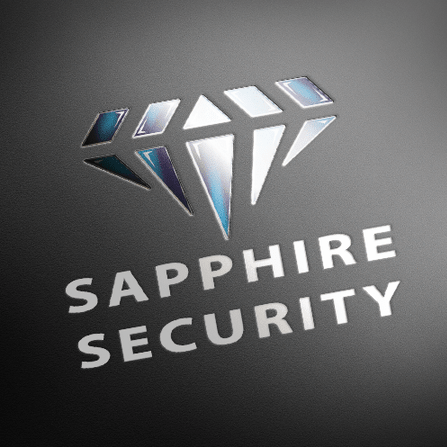 An example of a UV Varnish on a business card for Sapphire Security, designed by Page Design Ltd