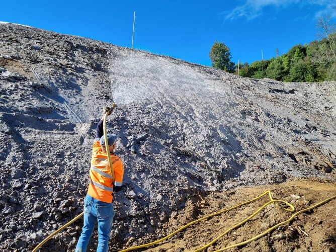 Tect Park Berm Hydroseeding Using Wood Mulch