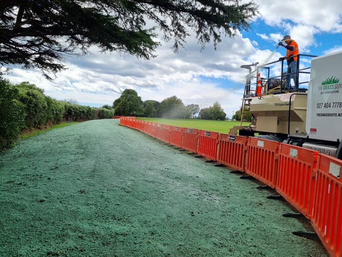 Commercial hydroseeding at Tauranga Domain Park