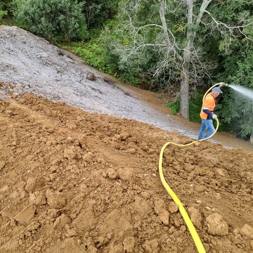Tect Park Berm Hydroseeding Using Wood Mulch