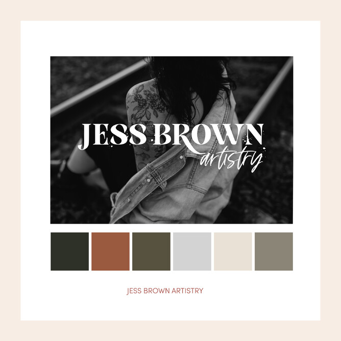 Image of branding & brand colours for Jess Brown Artistry. New Zealand.