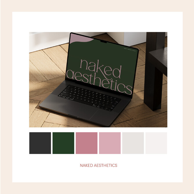 Image of branding & brand colours for Naked Aesthetics. New Zealand.