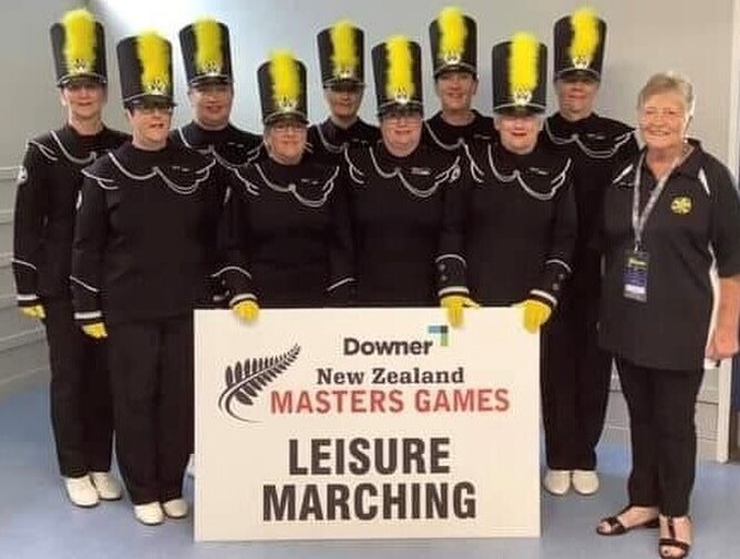 Glenice Dando and her marching team at the NZ Masters Games  - Photo: Supplied