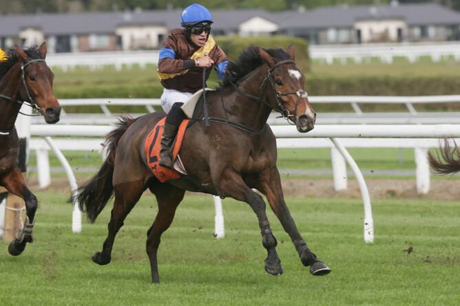 The Cossack and Aaron Kuru head to the winning post to take out the Fairview Motors Waikato Hurdle (3200m) at Te Rapa Photo Credit: Trish Dunell