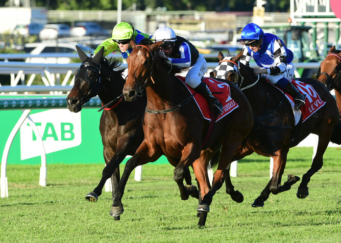 Gypsy Goddess races away to claim her Group One win in the Queensland Oaks. - Photo: Grant Peters
