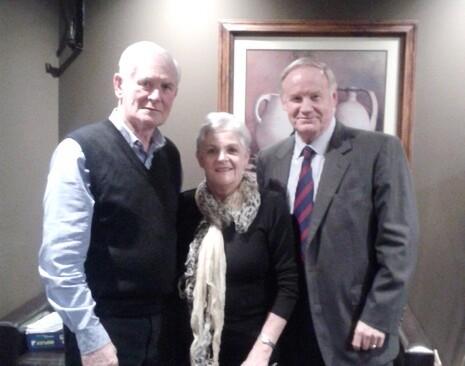 Life Member and Past President Sir Patrick Hogan (left) photographed with Sally Cassels-Brown and CEO Michael Martin after the presentation .