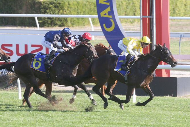 Bonny Lass winning the Gr.3 Cambridge Breeders' Stakes. - Photo: Trish Dunell