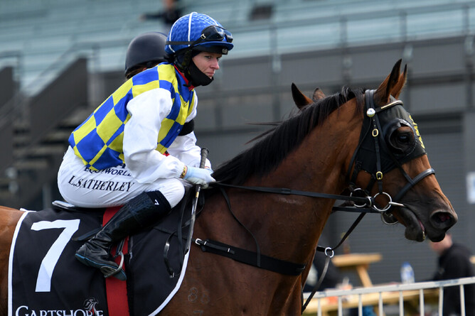 An emotional Lynsey Satherley after her win aboard Clever Ruds  Photo Credit: Race Images – Kenton Wright