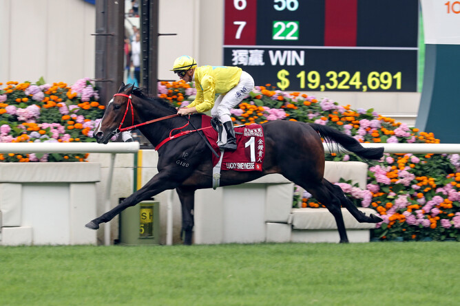 Kiwi bred Lucky Sweynesse was a dominant winner of the Gr.1 Chairman’s Sprint Prize (1200m) at Sha Tin on Sunday. - Photo: HKJC