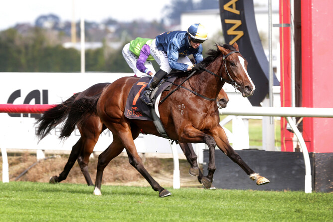 Promising filly Mustang Victory wins comfortably at Te Rapa. - Photo: Trish Dunell
