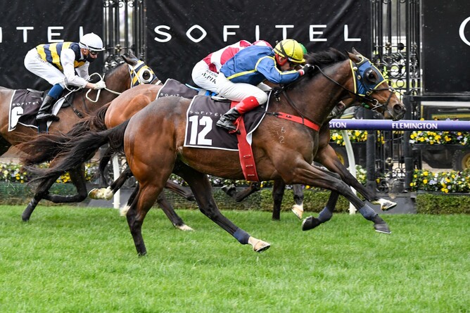 Breeders John Goodin and Gavin O'Dea got plenty of enjoyment out of Travimyfriend's stakes win on the weekend. Photo: Reg Ryan (Racing Photos)