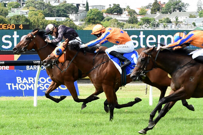 Turn Me Loose filly Lickety Split (Matt Cameron) digs deep to upset the hot favourite Dynastic in the Gr. 1 Sistema Stakes.