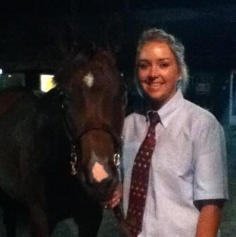 Holly with a Mineshaft yearling at Saratoga