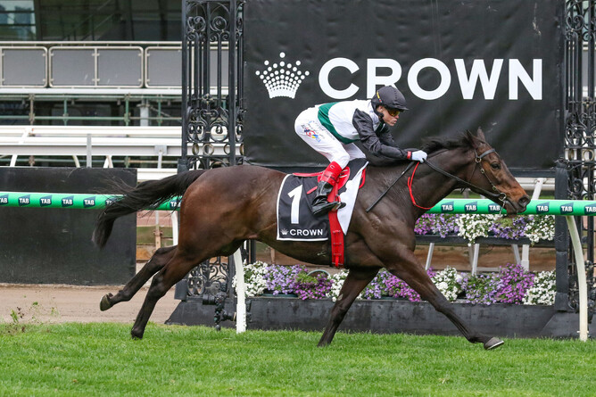 Mr Brightside ridden by Craig Williams wins the Makybe Diva Stakes at Flemington - Photo: Bruno Cannatelli