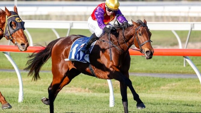 Belle Plaisir dashes along the rail to win the Gr.3 R A Lee Stakes (1600m) at Morphettville  - Photo: Atkins Photography