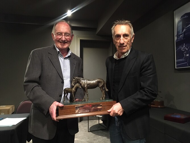 Darryl Burrow presents John Barnao the award for Broodmare of the Year. Photo: Supplied