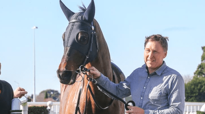 Bruce Sarginson pictured with Cruise following his win at Riccarton on Wednesday.  - Photo: Race Images South